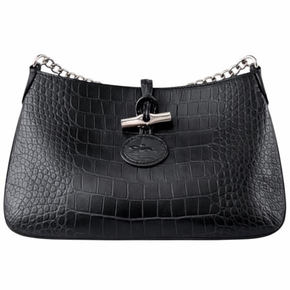 Handbags - Longchamp Croc-Embossed Leather Shoulder Bag
